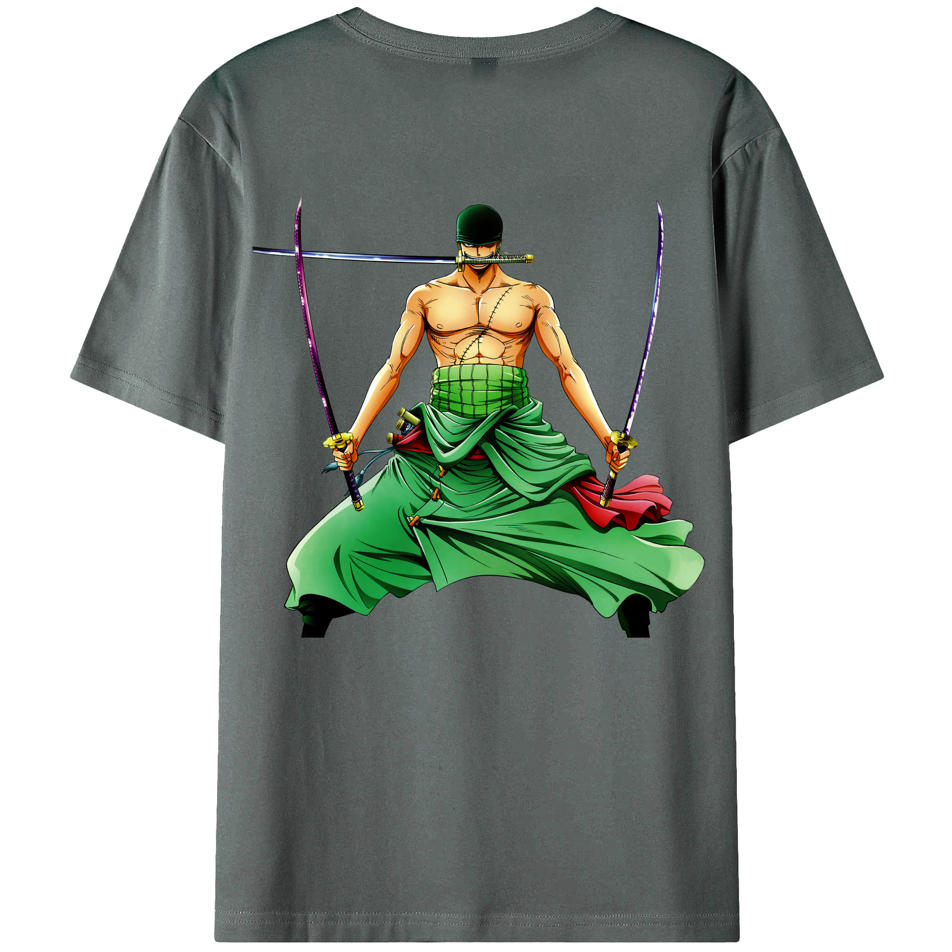 ワンピース ロロノア・ゾロ ONE PIECE Roronoa Zoro 綿100％ メンズ半袖Tシャツ（バックプリント） 通気性